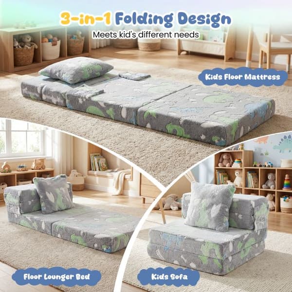 Bäddsoffa, 3-i-1 bäddsoffa för barn, 65,5x60,5x41,5 cm, grå , Star