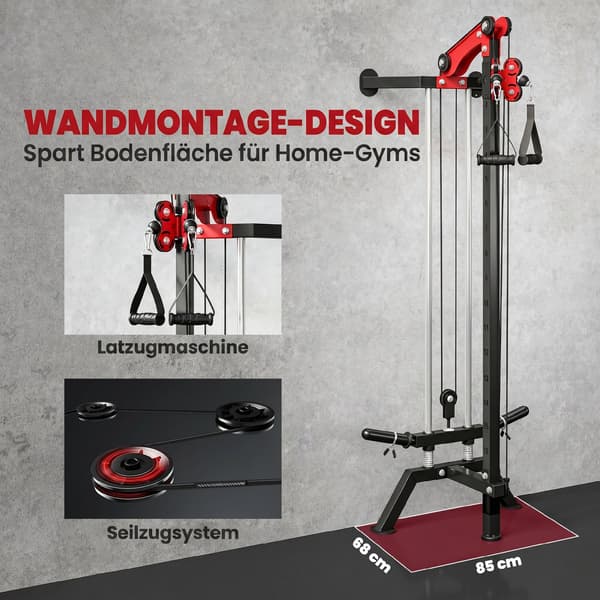 Lat pulldown -asema 68x85x210 cm musta/punainen