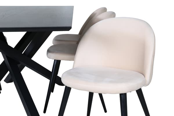 Spisebord og stol sæt Piazza sort og beige velour