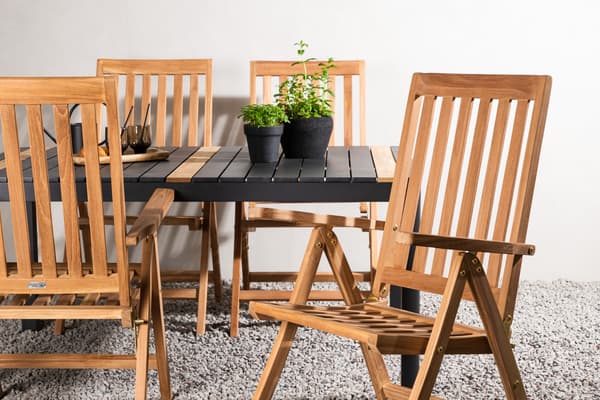 Spisebord og foldestol sæt 150x100 cm sort teak