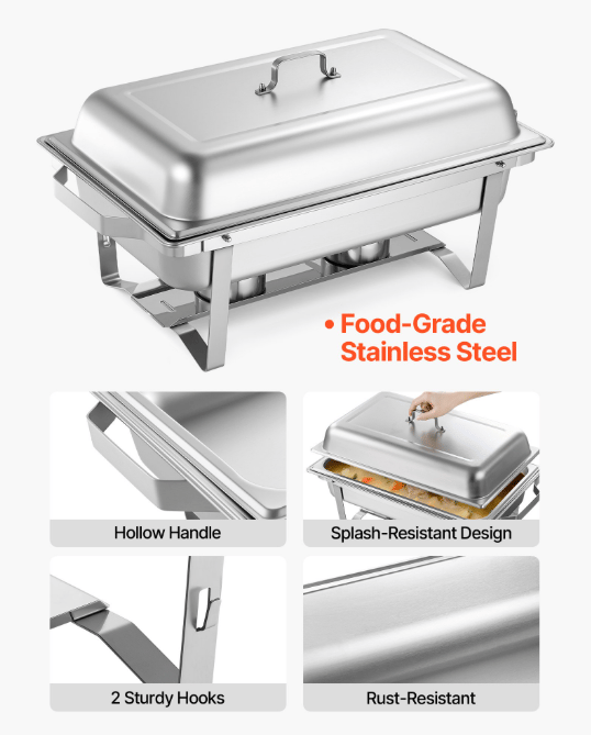 Chafing Dish Sæt, 4 stk., 61,5x34,5x32,5 cm, Rustfrit Stål