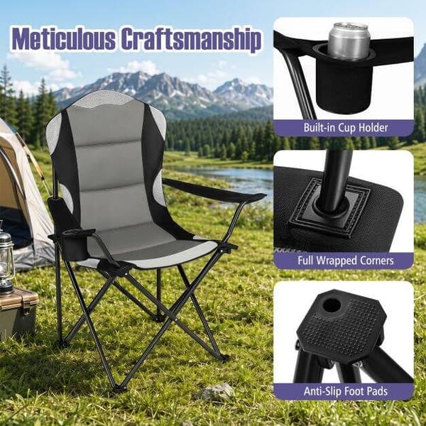 Sammenklappelig campingstol 93x62x102 cm sort