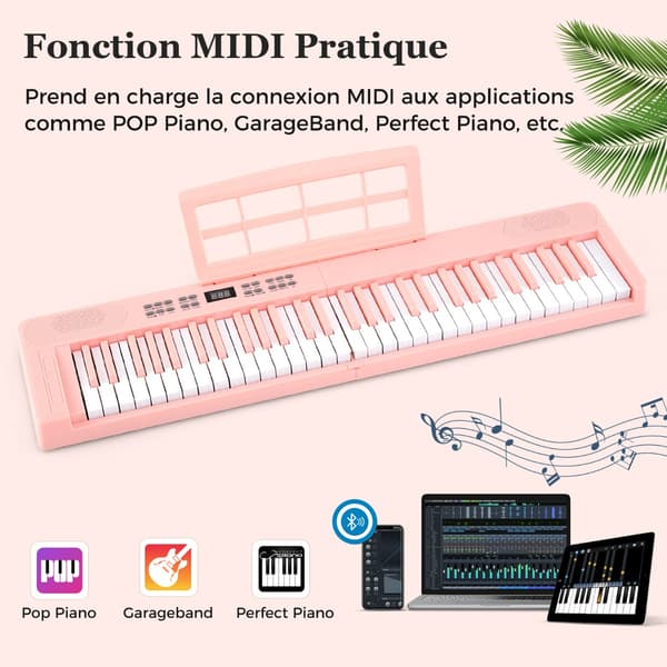 Hopfällbart elektroniskt keyboard, 94x22x6 cm, rosa , Star