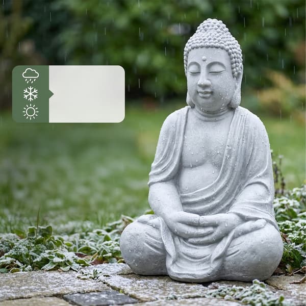 Buddha-patsas, 71x49x34 cm, vaaleanharmaa, polyresiini, Kodustaar