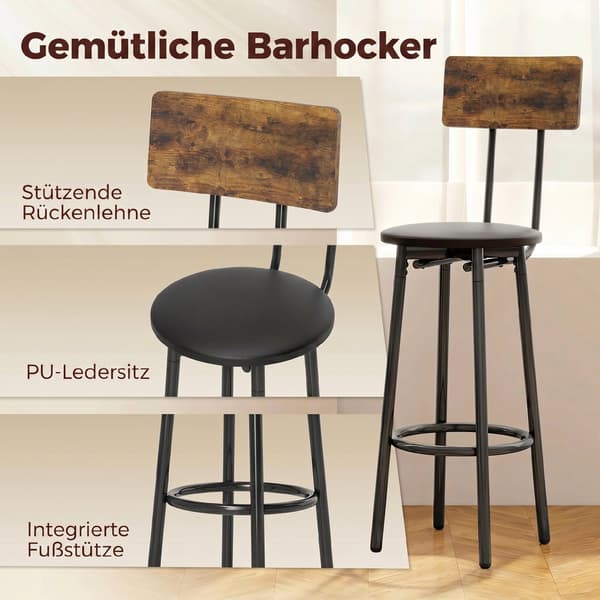 Barbordssæt med 2 barstole 60x60x91 cm rustik brun/sort