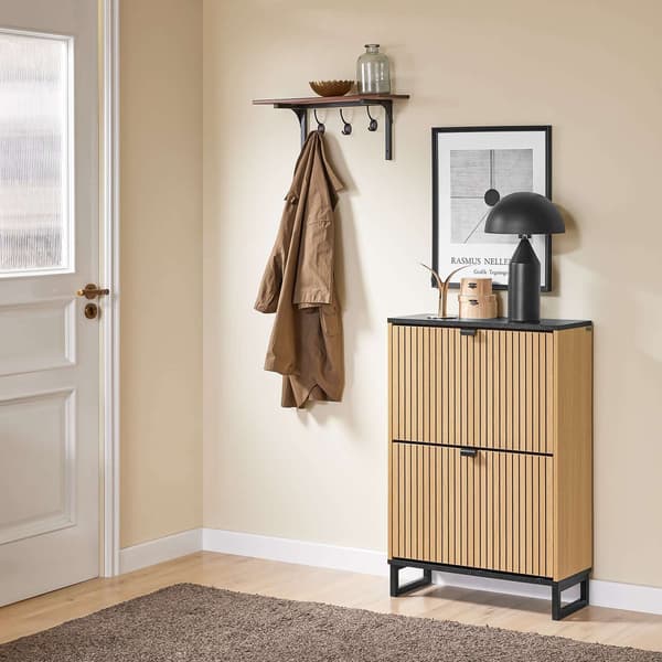 Skohylde, FSR202-N, 60x24x88 cm, Sort og Lys Træ