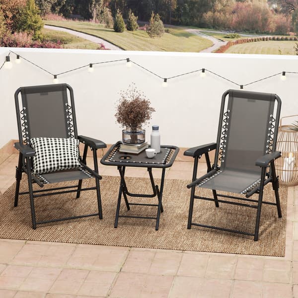 Bistro-sæt, 3-delt 61x65x91 cm Sort, Stål, Sammenklappelig
