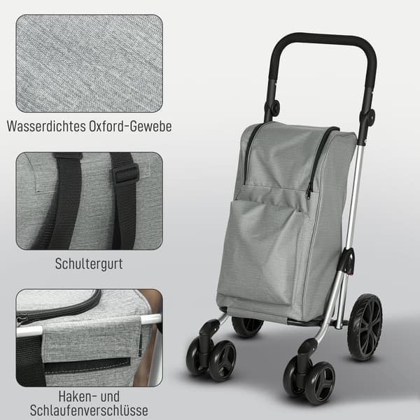 Shoppingvagn, 44x58x100 cm, Grå, Fällbar aluminiumram