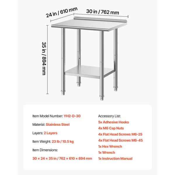 Arbejdsbord 61x76x89,4 cm Rustfrit Stål