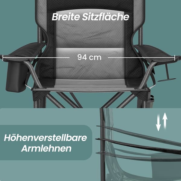 Campingstol, 63,1x95,1x99,6 cm, Sort, Sammenklappelig