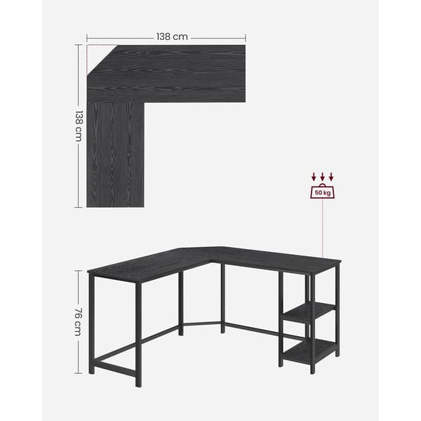 Computerbord 138x138x76 cm Sort Spånplade Stål