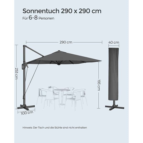 Patiosateenvarjo, 300x300 cm, Harmaa