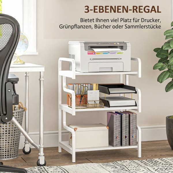Printerstander med 3 hylder 55x40x77 cm hvid