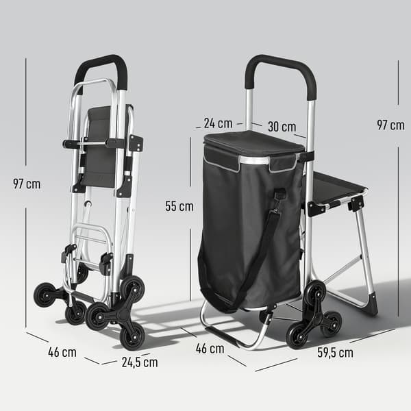 Indkøbsvogn med sæde 40 L 46x59,5x97 cm mørkegrå/sølv