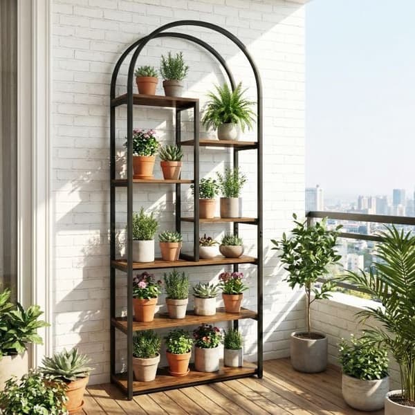 Bogreol med buet top 70x30x181,5 cm rustik brun/sort