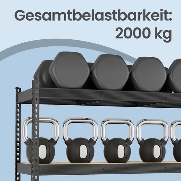 Reol 60x200x183 cm Sort stål og MDF