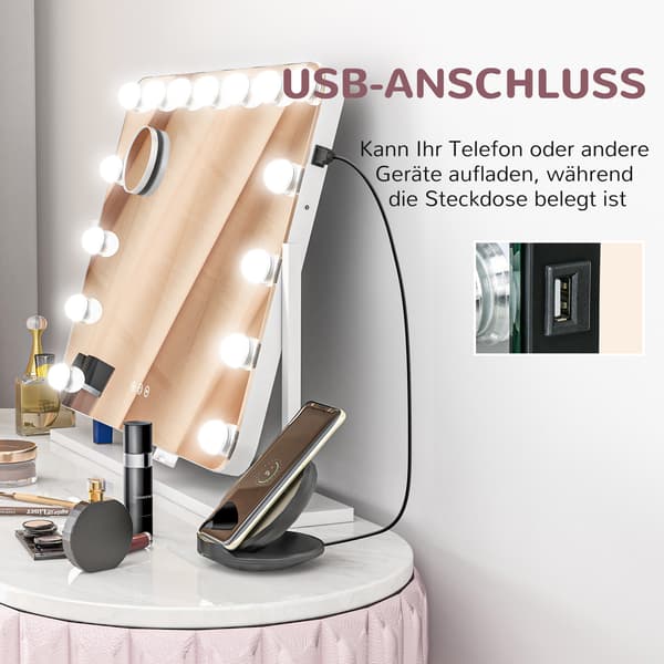 LED-sminkspegel, 62,5x14x52 cm, vit