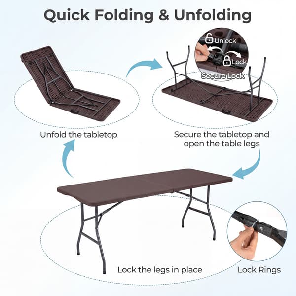 Sammenklappeligt campingbord 183x76x74 cm kaffe