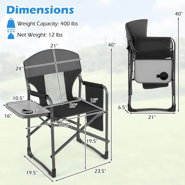 Sammenklappelig campingstol med sidebord 82,6x49,5x101,6 cm sort/grå