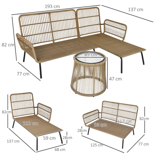 Rattan havemøbelsæt 3 dele kaffe/creme