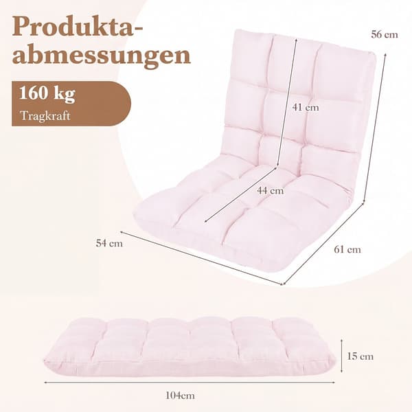 14-Position Justerbar Foldbar Lazy Gaming Sofa, Lyserød