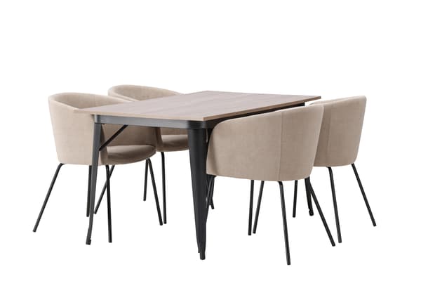 Spisebord og stole sæt 140x80 cm sort valnød beige MDF stof