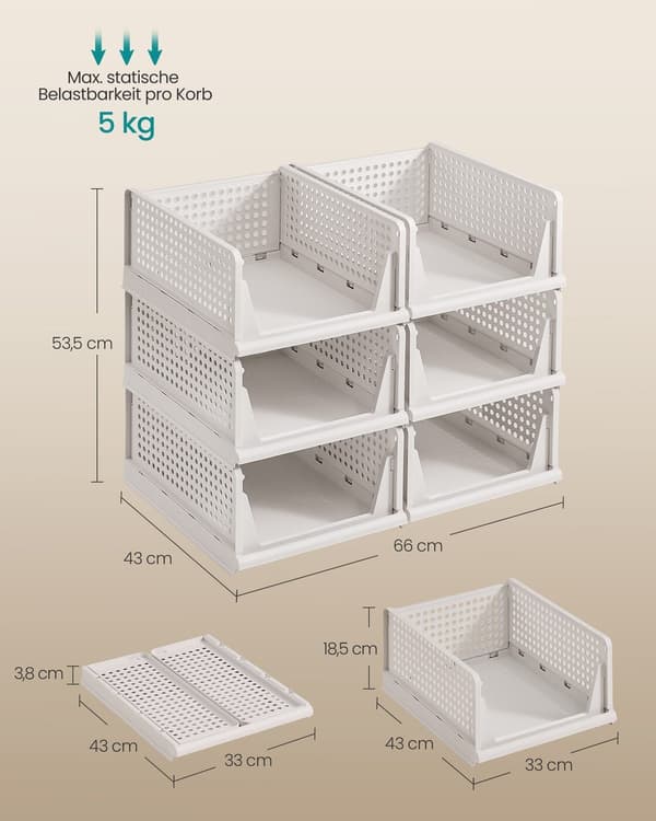Garderobsorganisatör set, 43x33x18,5 cm, Vit, Plast