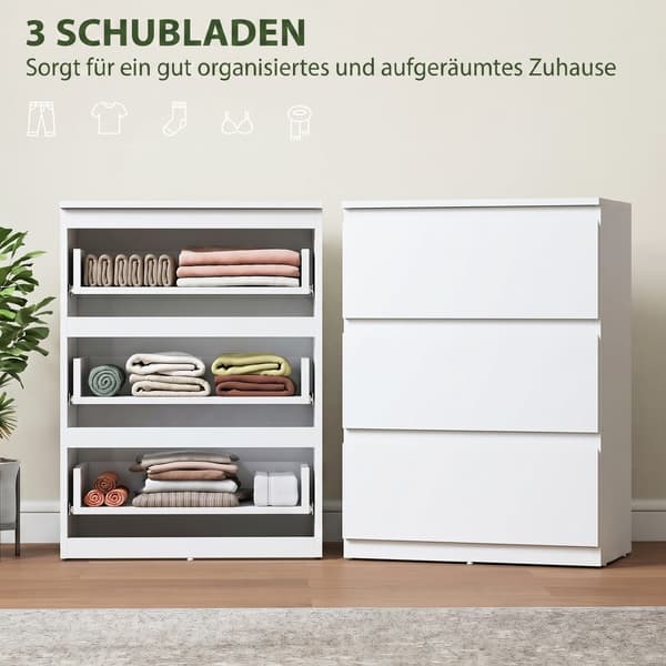 Kommode med 3 skuffer 55x34x75 cm Hvid