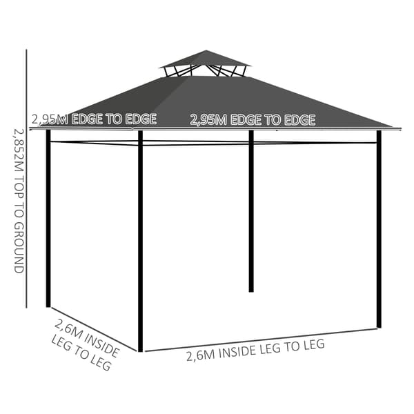 Puutarhapaviljonki, 295x295x285 cm, Tummanharmaa