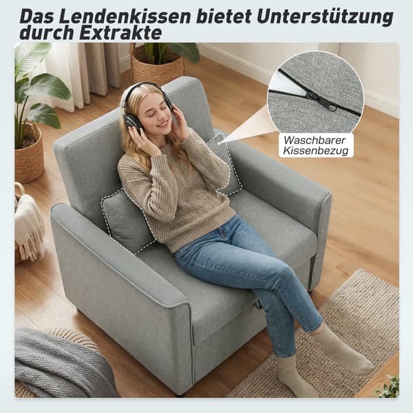 Sovstol, 3-i-1 konvertibel bäddsofa, 87x86x83 cm, Grå, Justerbart ryggstöd
