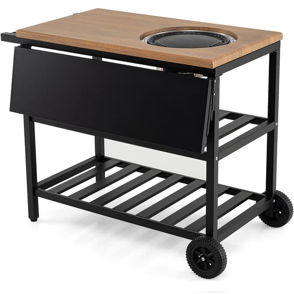 Udendørs spisevogn med grill og foldbart sidepanel 94x75x79 cm natur/sølv/sort