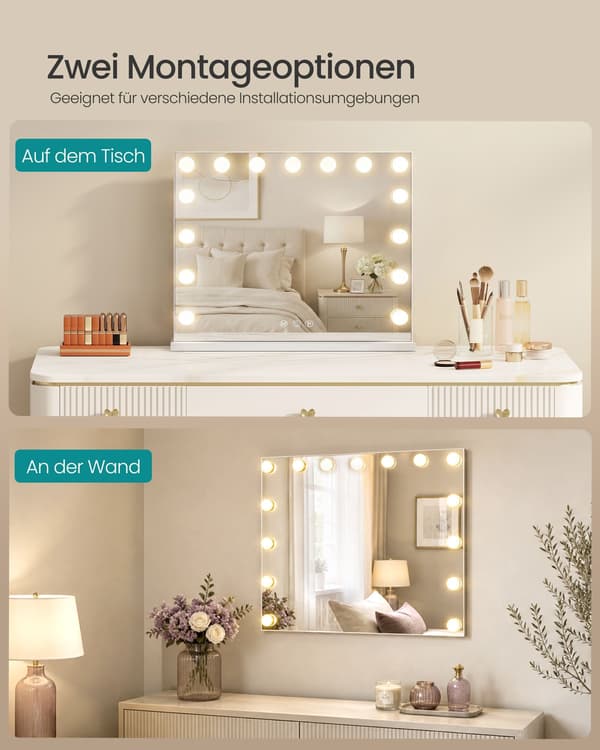 Hollywood-makeupspejl med 15 dæmpbare LED-lys