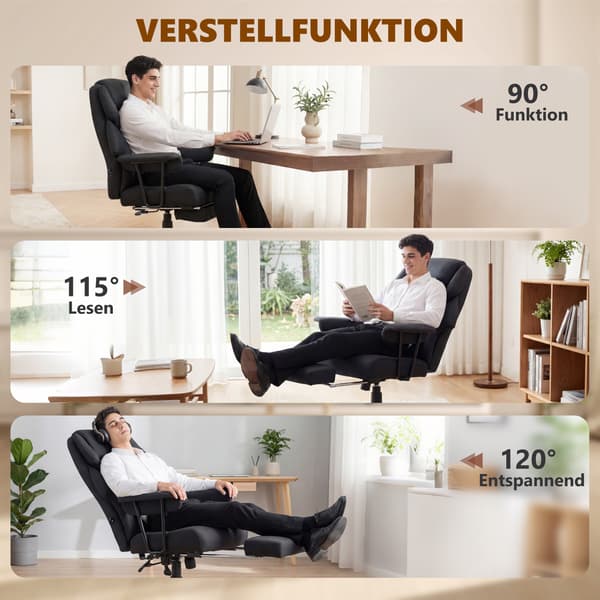 Kontorstol 3D Æltende Massage, Tilbagelænet Stol 72x77x114,5 cm Sort Kunstlæder