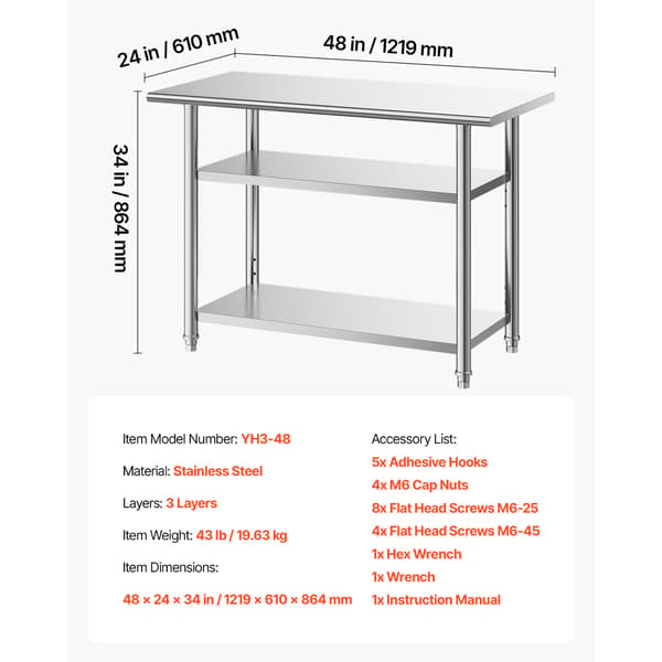 Arbejdsbord 61x122x86,4 cm Rustfrit Stål