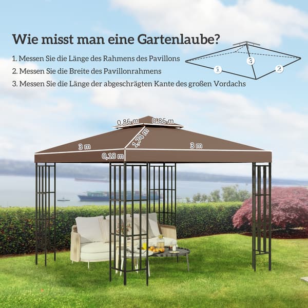 Pavillon erstatningsdug, 300x300 cm, Brun