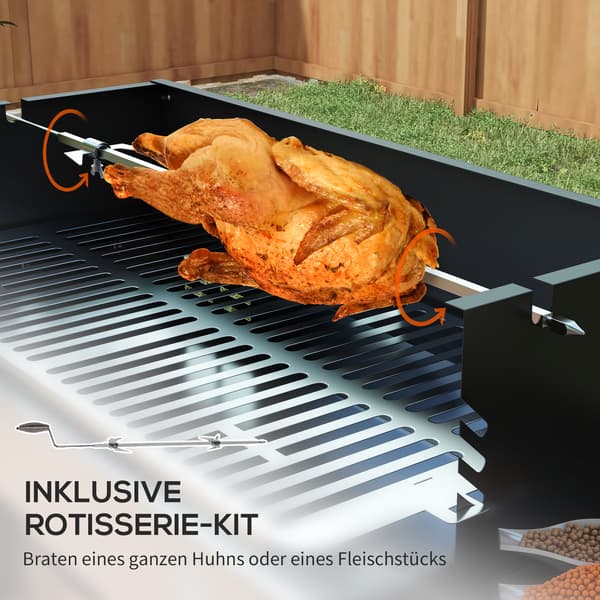 Kulgrill, 118x32x90 cm, Sort, Rustfrit Stål