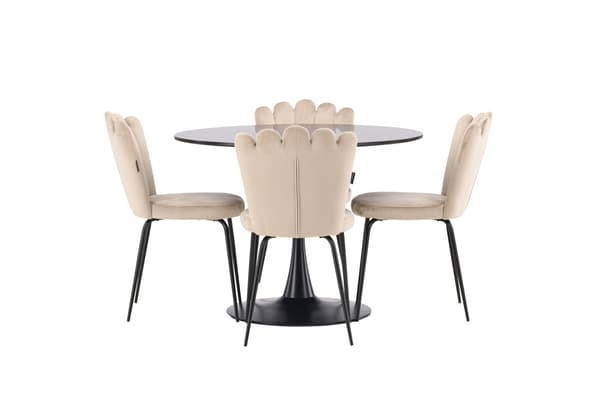 Spisebord og stol sæt 100 cm sort beige MDF fløjl stål