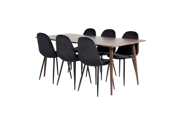 Spisebord og stole sæt Polar 180 cm valnød sort