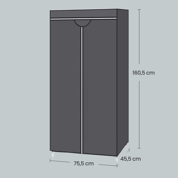 Garderobeskab, 160x75x45 cm, Sort