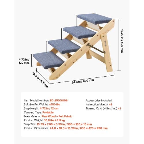 Kæledyrstrappe, 4-trins foldbart trædesign, 63x47x49 cm, opbevaring