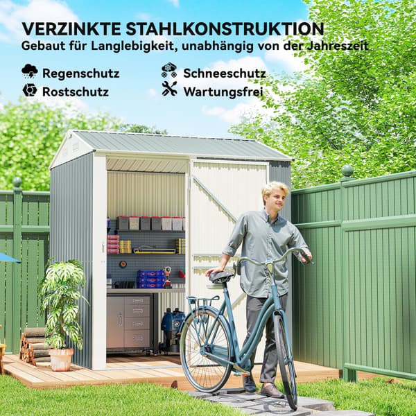 Metalskur til haven, 209x177x236 cm, grå, opbevaring
