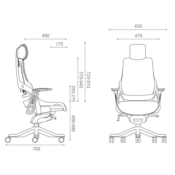 Kontorstol WAU 70x70x112-129 cm Sort Grå