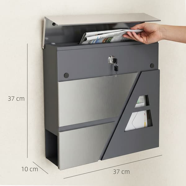 Postkasse, 37x10x37 cm, Mørkegrå, Metal