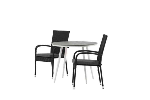 Spisebord og stole sæt 90x90 cm hvid grå sort