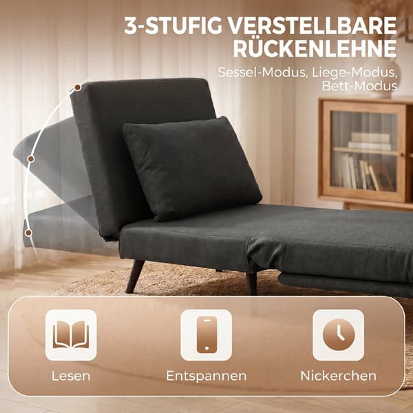 3-i-1 hopfällbar sovstol 90x89x79 cm mörkgrå