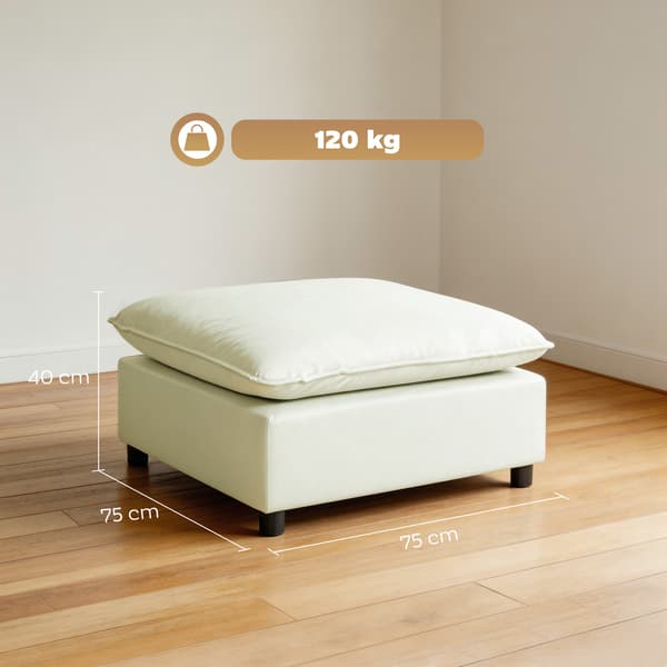 Fotpall 75x75x40 cm Vit Tyg