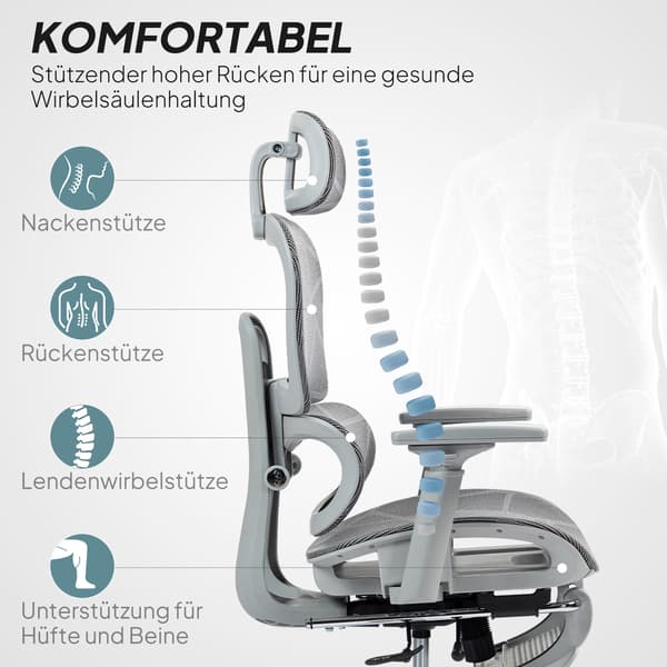 Kontorstol Ergonomisk Skrivebordsstol 66x64x114 cm Grå Mesh Stof