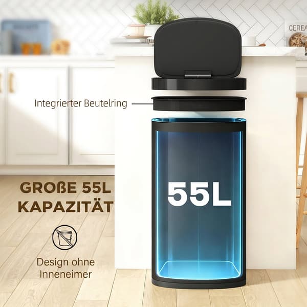 Sensor affaldsspand 55L 38x28,5x69 cm sort