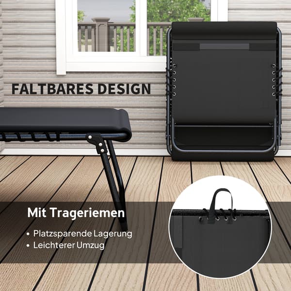 Solstolset, 68x189x82 cm, Svart, Hopfällbar