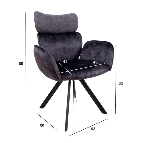 Stol Eddy 63x55x89 cm mørkegrå velour